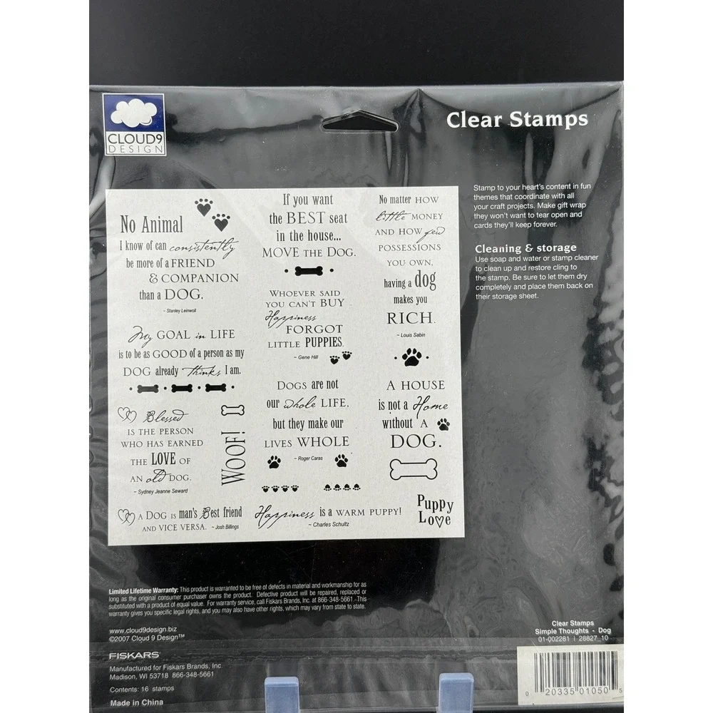 Cloud 9 Design Simple Thoughts Dog Clear Stamps 16pc Fiskars 01-002281 Scrapbook